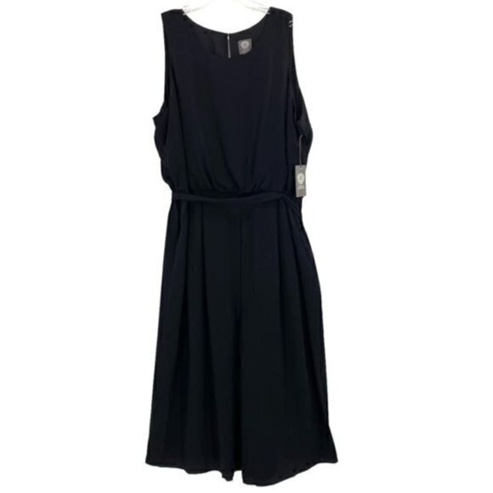 Vince Camuto Black Moss Crepe Blouson Wide Leg Crop Jumpsuit New